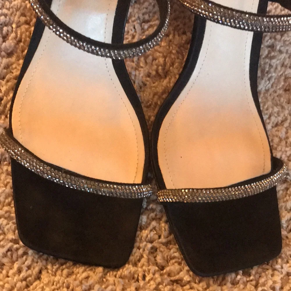 Schutz Salwa Black Suede Rhinestone Strap Sandals size 10.5